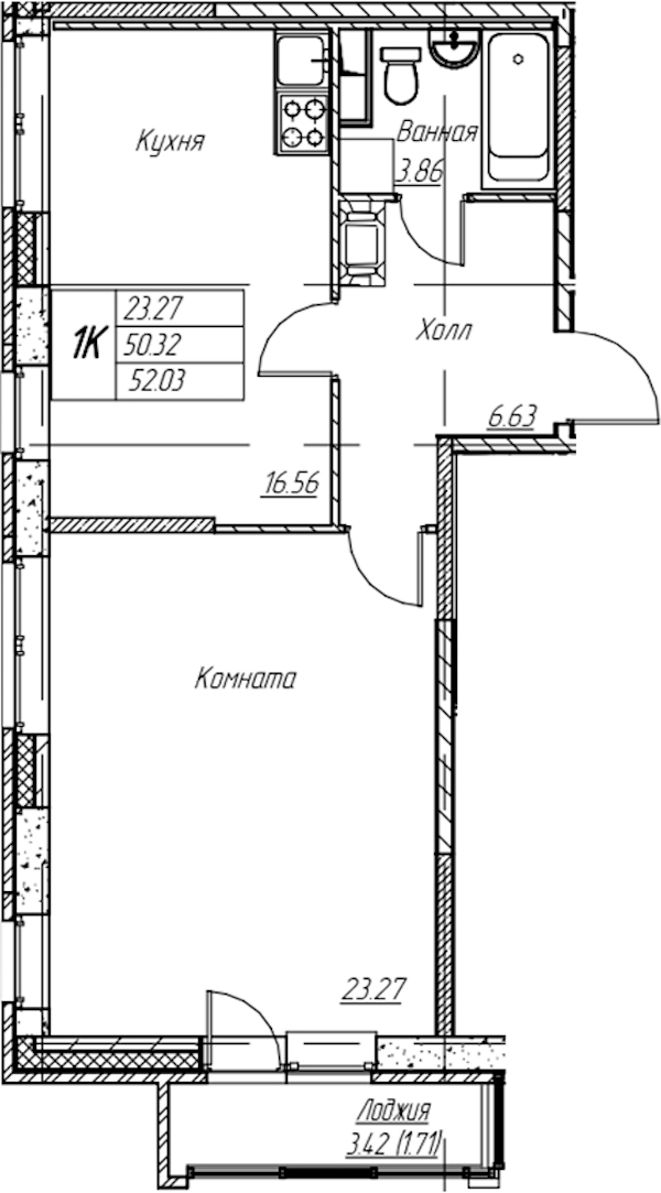 1-комнатная квартира 52.03 м², 9/22 эт., ЖК «Парк-квартал Юнтолово»